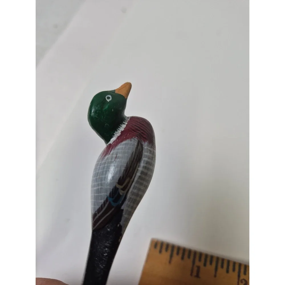 Vintage Hand Painted Wooden Mallard Duck Letter Opener Rustic Desk Accessory 7.5